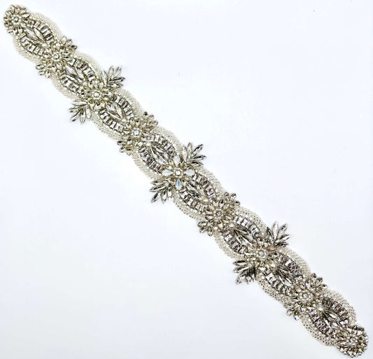 Opal and Clear Rhinestone Bridal Belt with Pearls and Glass Beads on Silver.