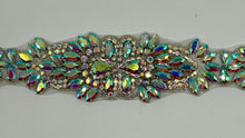 Handmade rhinestone bridal belt with clear rhinestones, pearls, and glass beads in gold.