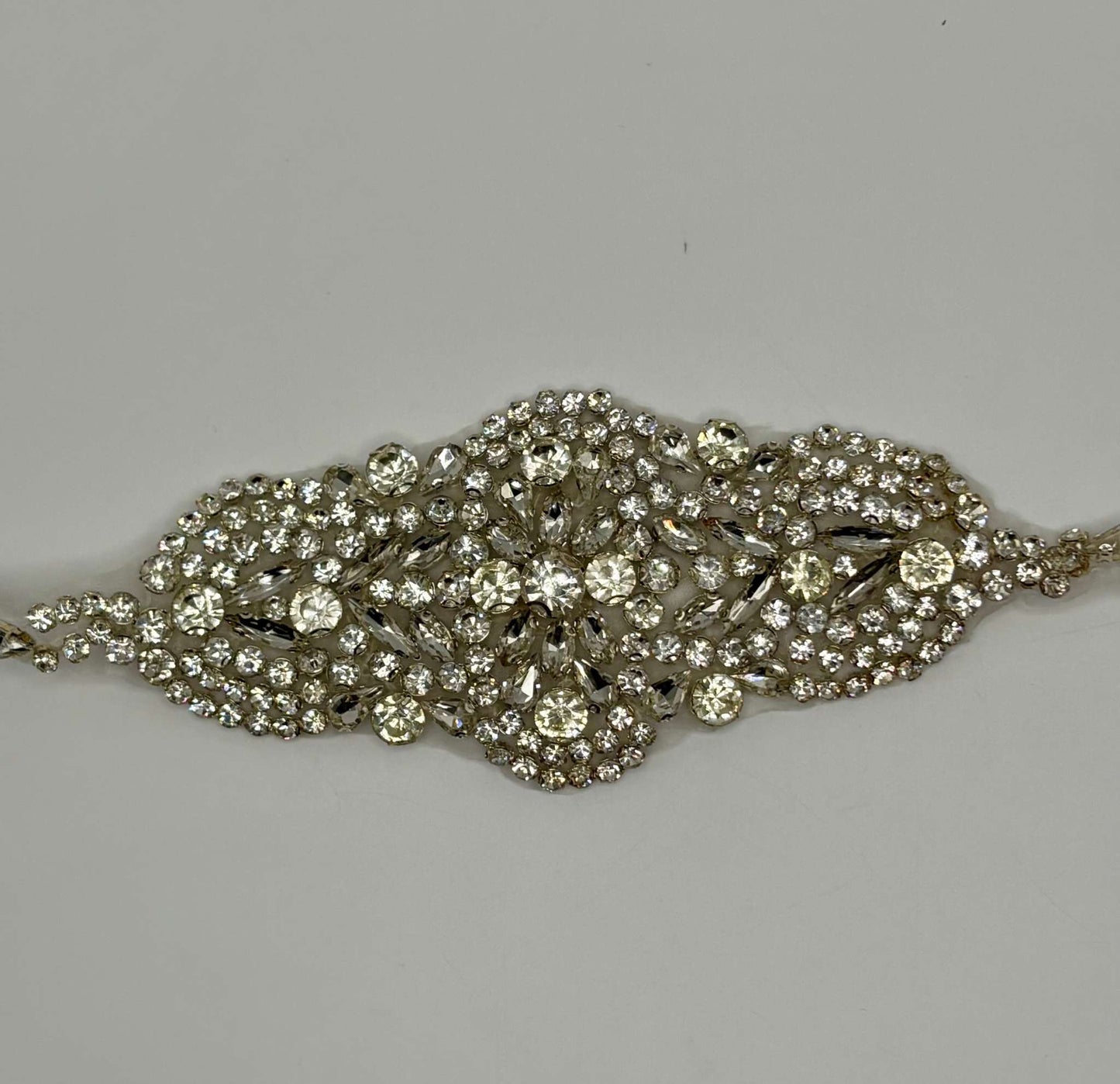 Simply Stunning handmade rhinestone bridal belt with intricate design.