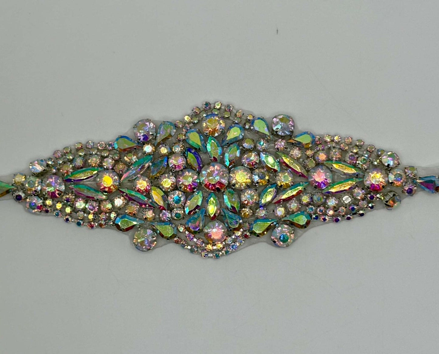 Simply Stunning handmade rhinestone bridal belt close-up, 19 inches, elegant design.