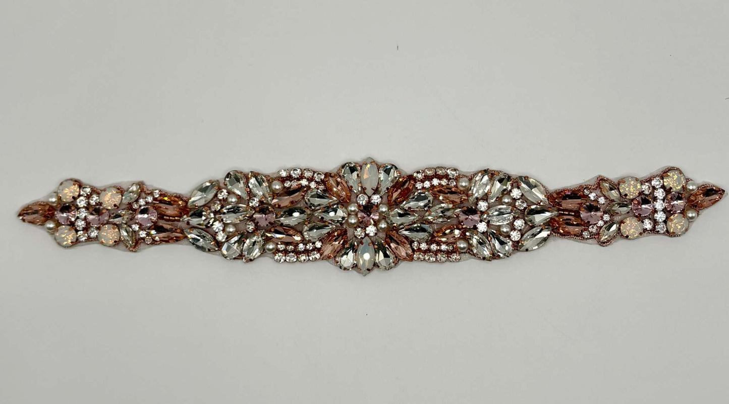 Christine Rhinestone Bridal Belt with opals, handmade, approximately 10.5 inches long.