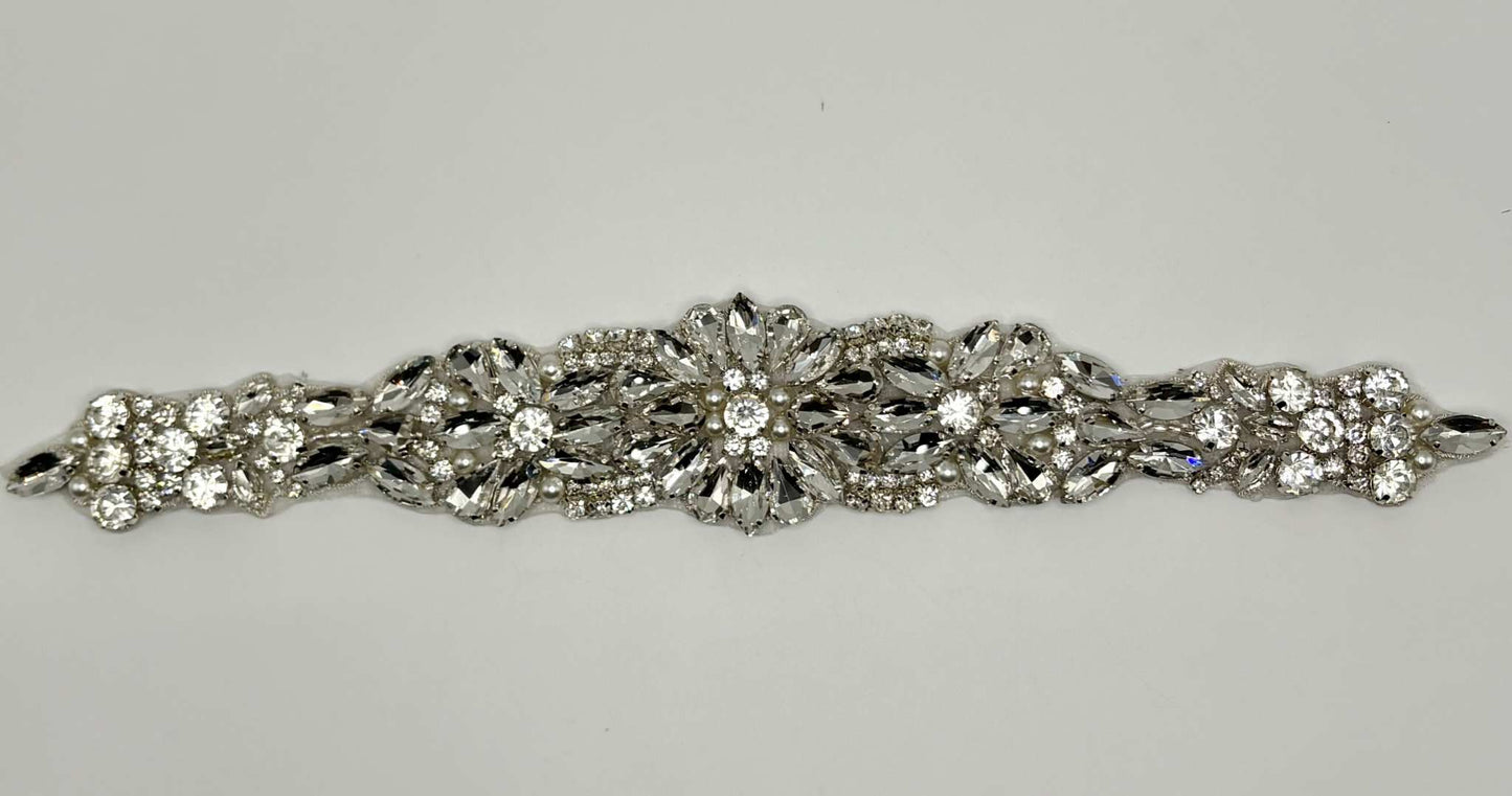Christine Rhinestone Bridal Belt with opals, handmade, 10.5 inches in length.