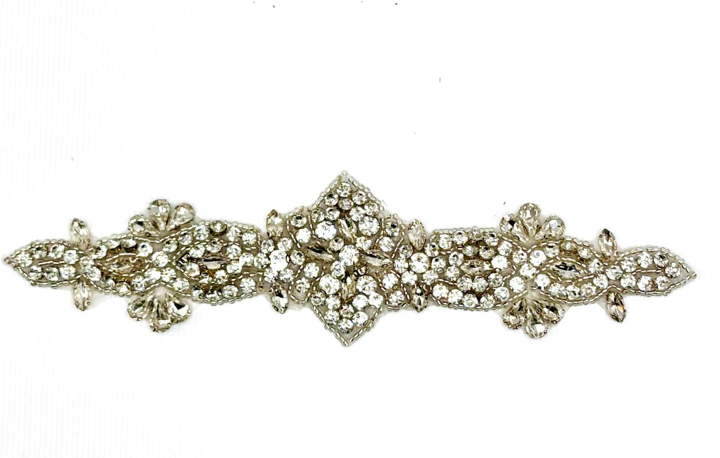 Camille Rhinestone Bridal Accent, handmade clear rhinestone design, approximately 8 inches in length.
