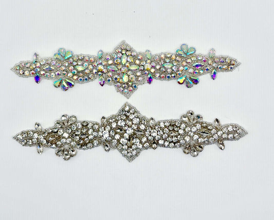 "Camille" Rhinestone Bridal Accent, handmade clear design, 8-inch length.