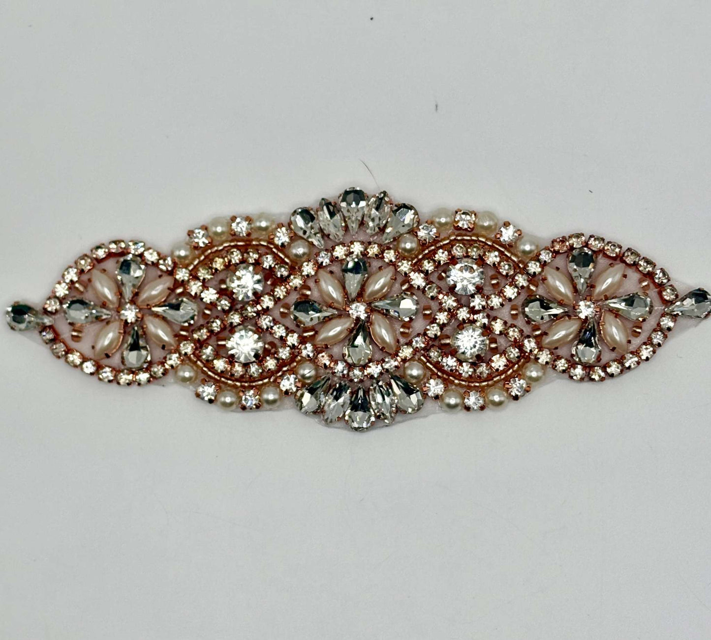 Petite Victorian rhinestone and pearl bridal accent, handmade, approximately 6 inches.