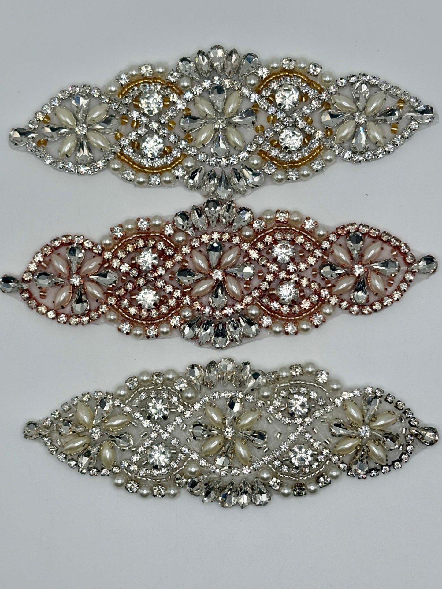 Small rhinestone and pearl bridal accent with Victorian design.