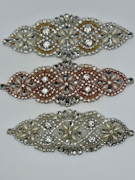 Small rhinestone and pearl bridal accent with Victorian design.