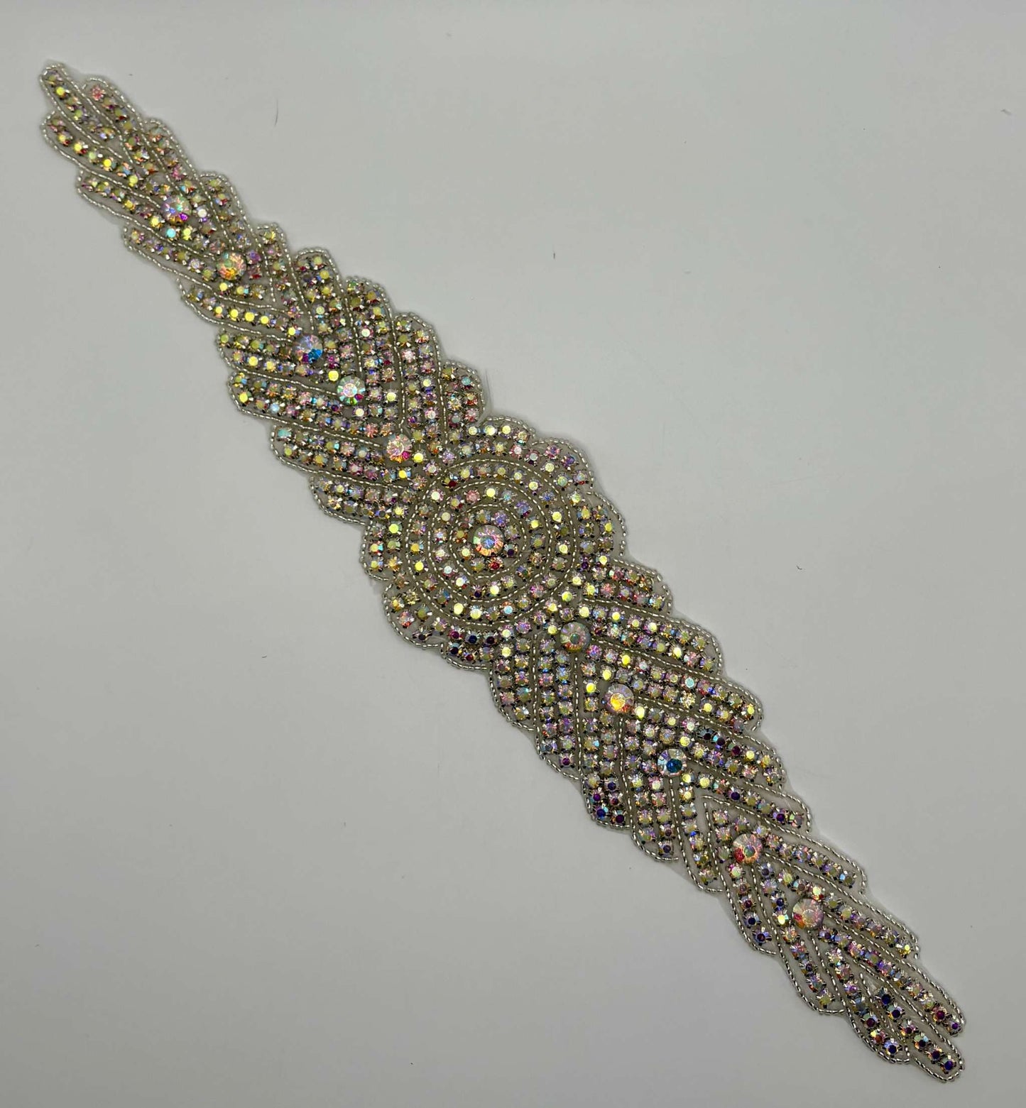 "Delinay's Delight" Rhinestone Bridal Applique Belt, handmade with intricate design.