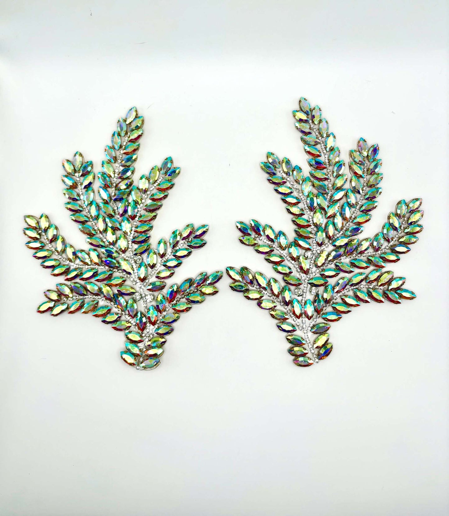 Handmade Rhinestone Pair with leaf design, approximately 7.5" x 5.5".