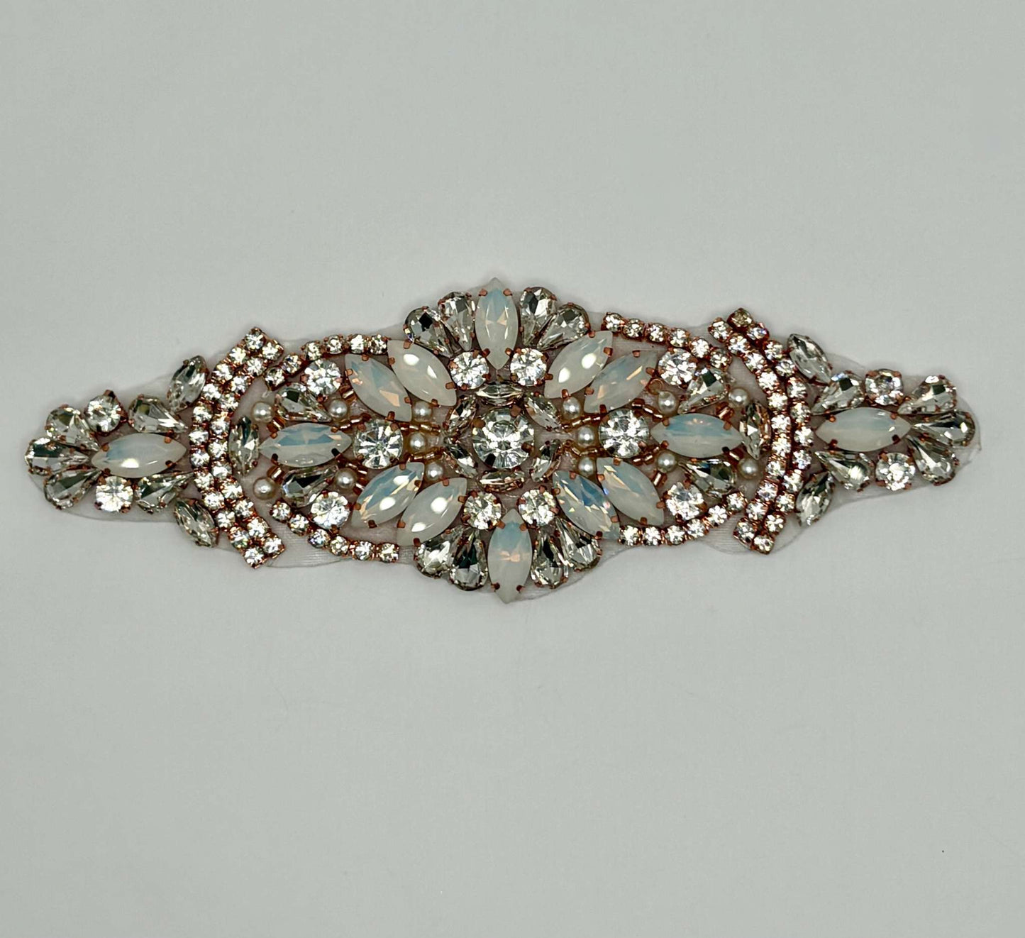 Mini Olivia handmade rhinestone accent with opals, approximately 6 inches long.