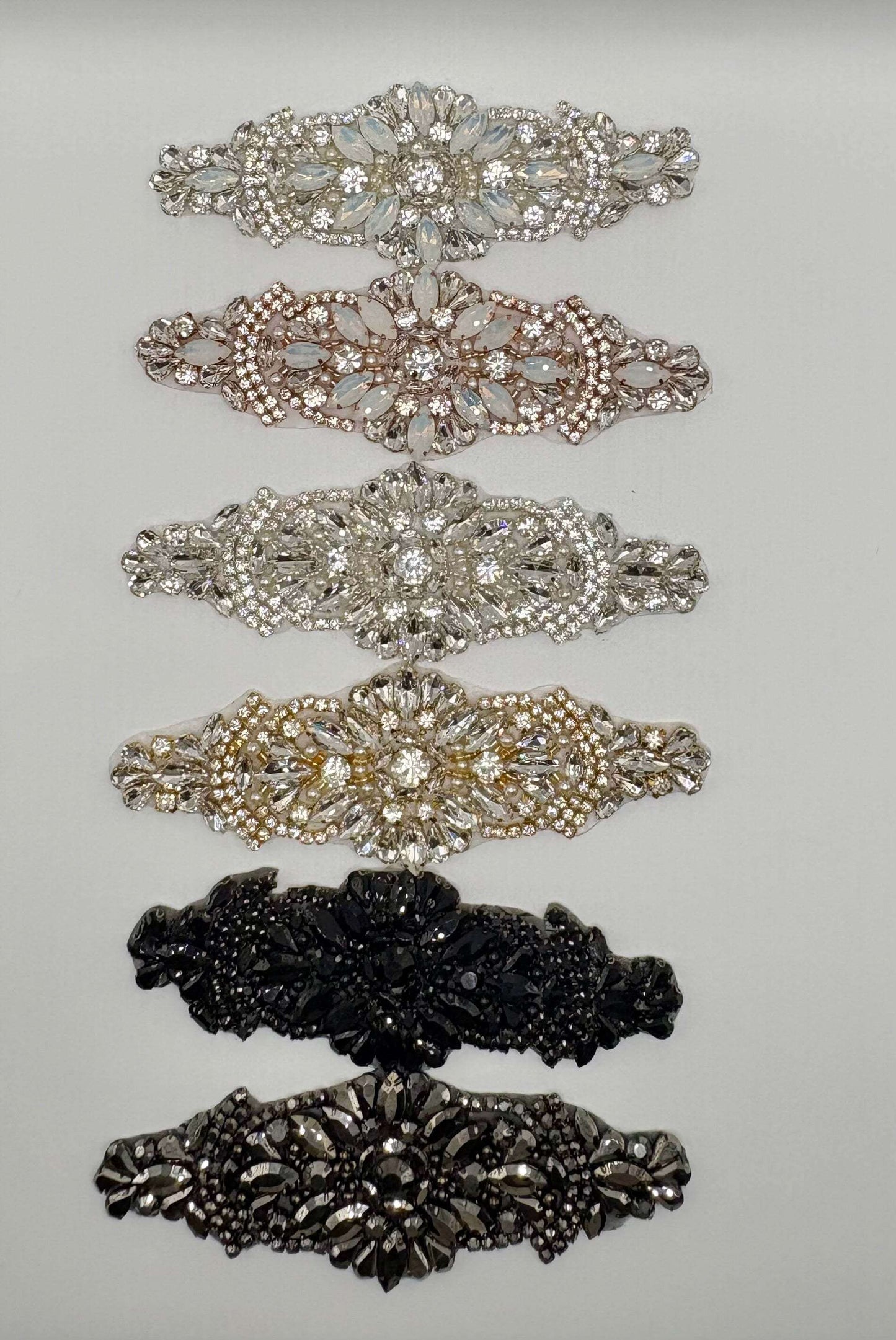 Mini Olivia handmade rhinestone accents with opals, approximately 6 inches long.