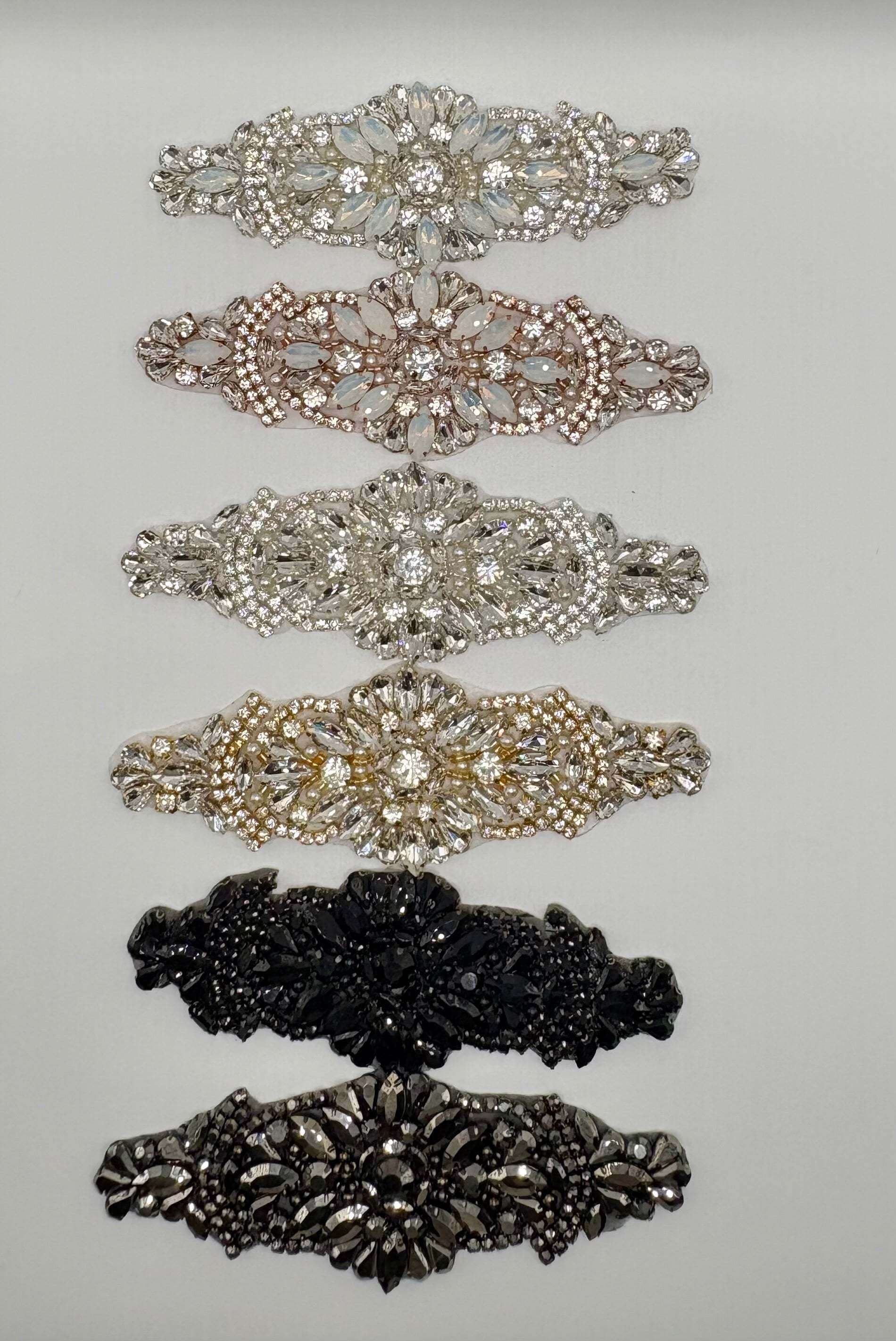 Mini Olivia handmade rhinestone accents with opals, approximately 6 inches long.