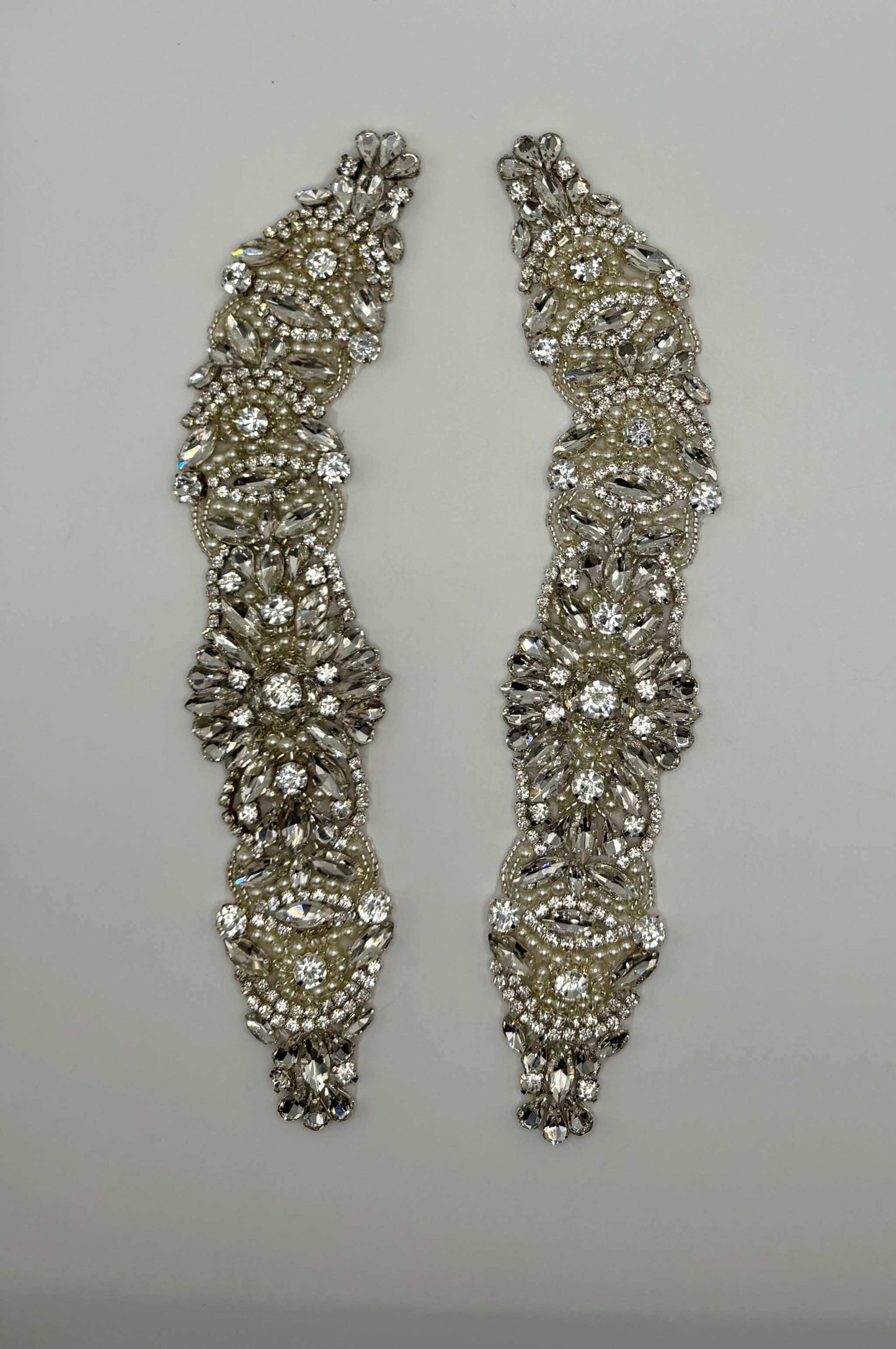 "Libby" Rhinestone with Pearls, handmade curved pair, opal variant available.
