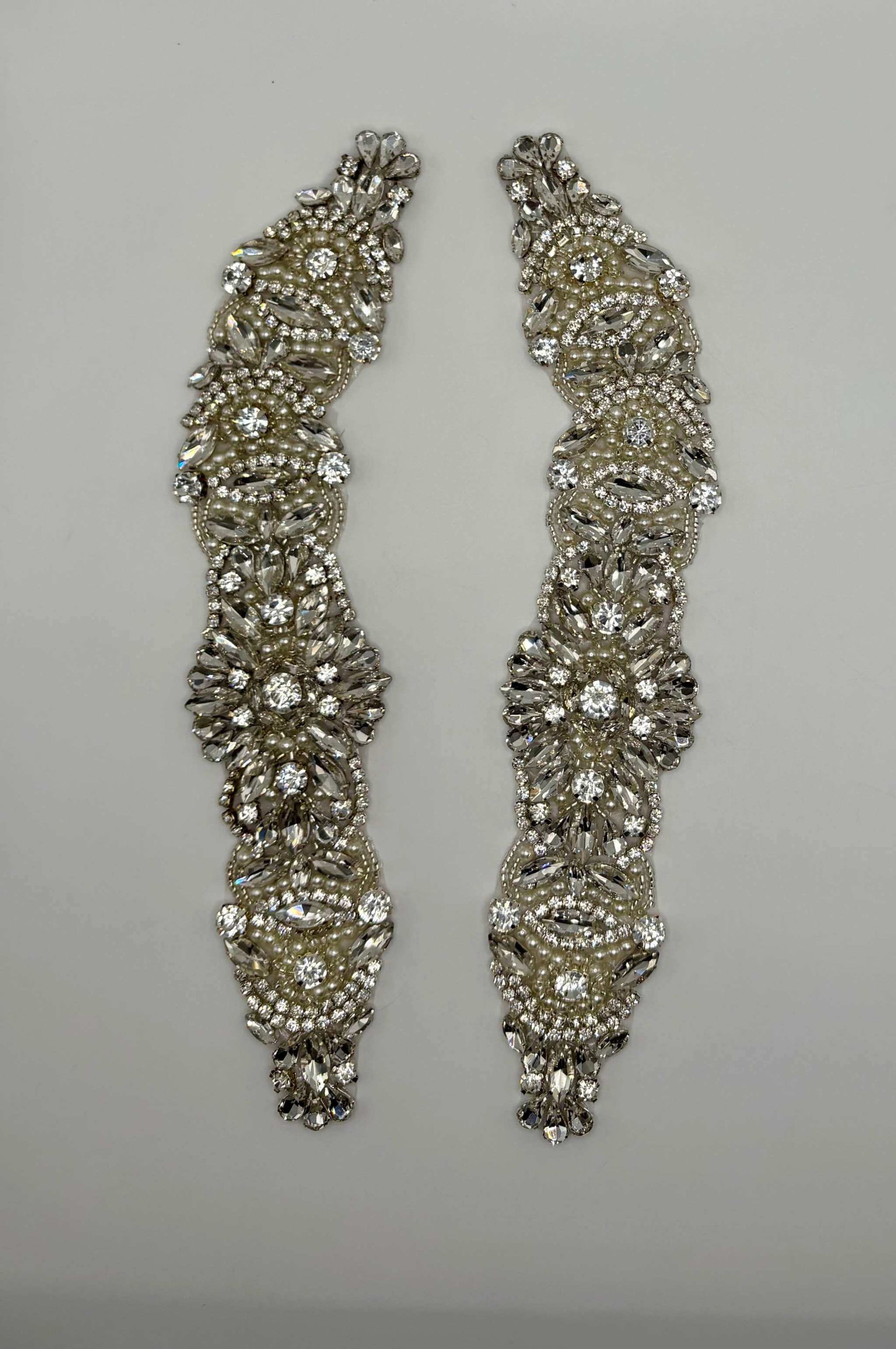 "Libby" Rhinestone with Pearls, handmade curved pair, opal variant available.