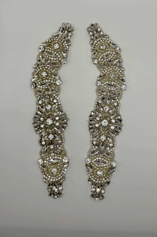 "Libby" Rhinestone with Pearls, handmade curved pair, opal variant available.