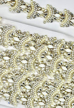 "Olivia" Rhinestone and Pearl Yardage with opals, handmade, decorative trim.