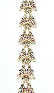 "Olivia" Rhinestone and Pearl Yardage with opal accents, handmade, 1.5-inch width.