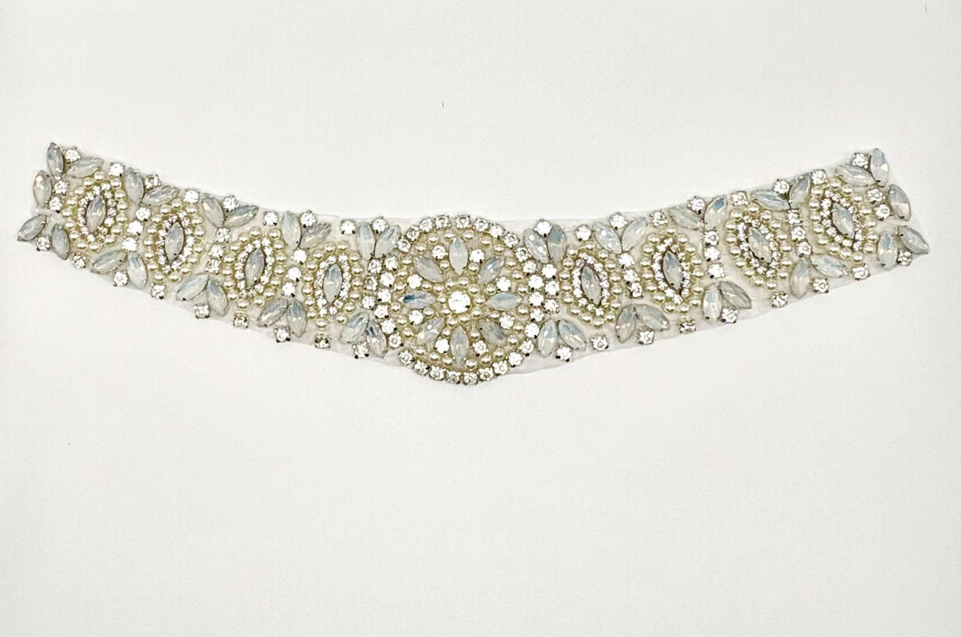 "Olivia" Rhinestone Pearl and Opal Applique Choker, handmade elegant jewelry.