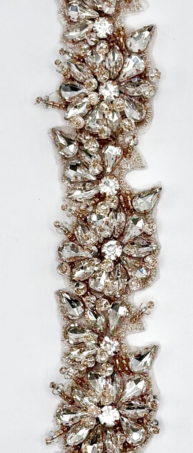 Rosemont Rhinestone Yardage with intricate handmade design, approximately 1 3/8 inches wide.