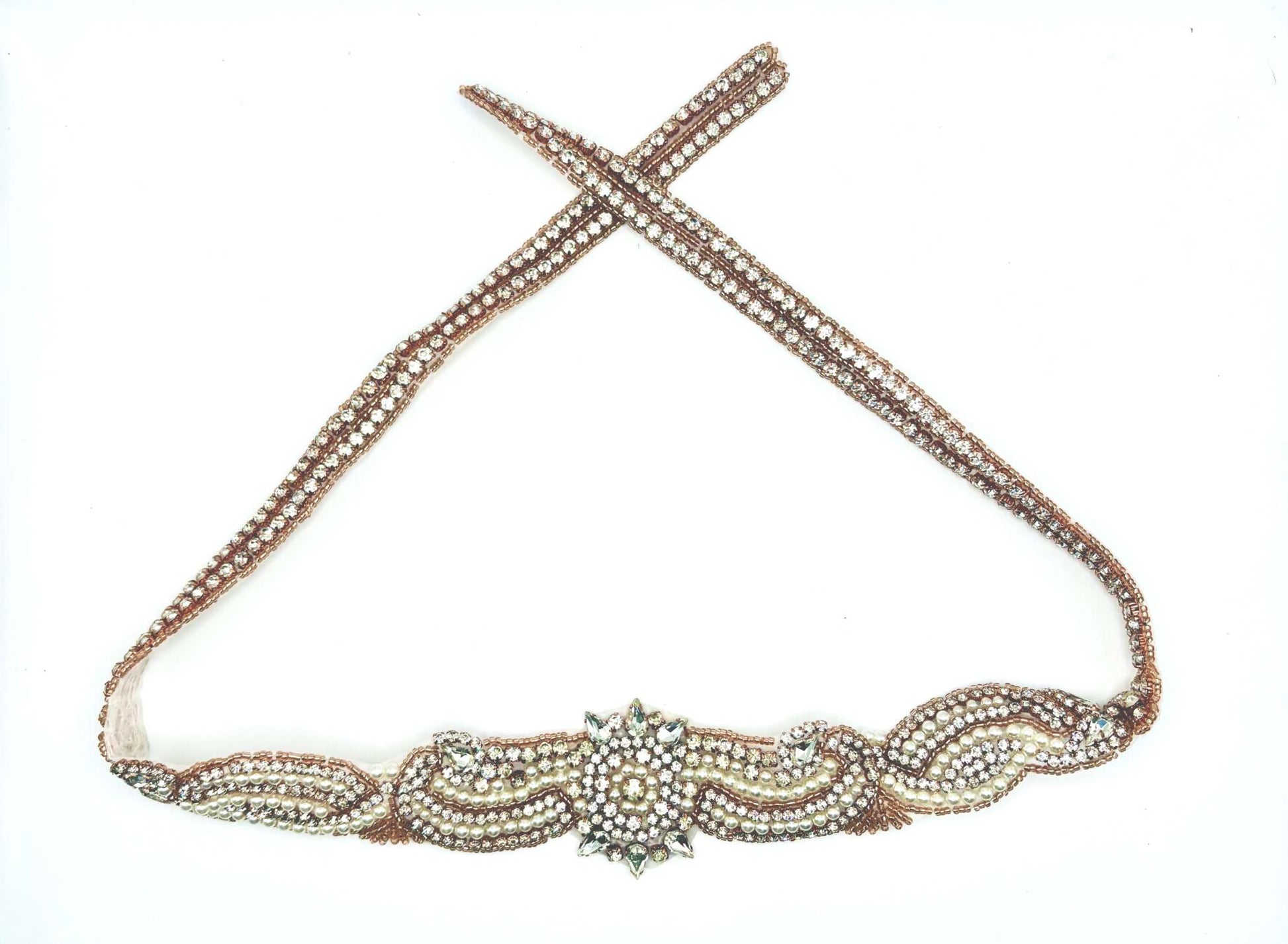 "Little Miss" Rhinestone and Pearl Bridal Belt, 32-inch handmade design.
