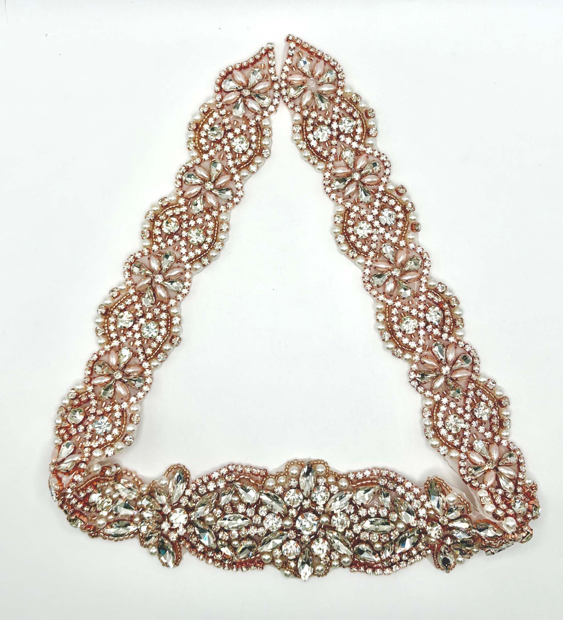 Chamberlain Sash bridal belt with rhinestones and pearls, handmade.