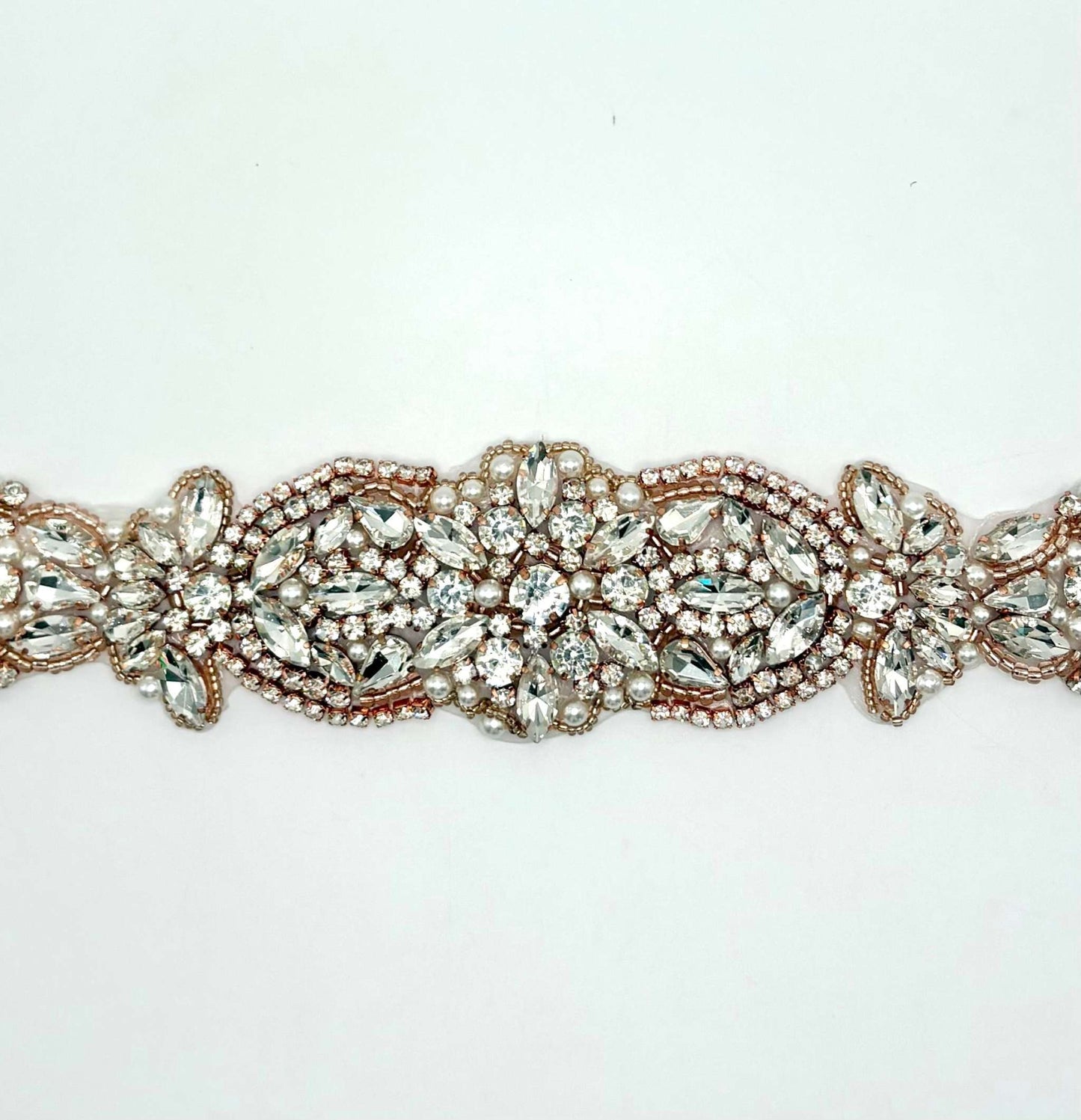Chamberlain Sash bridal belt with rhinestones and pearls.