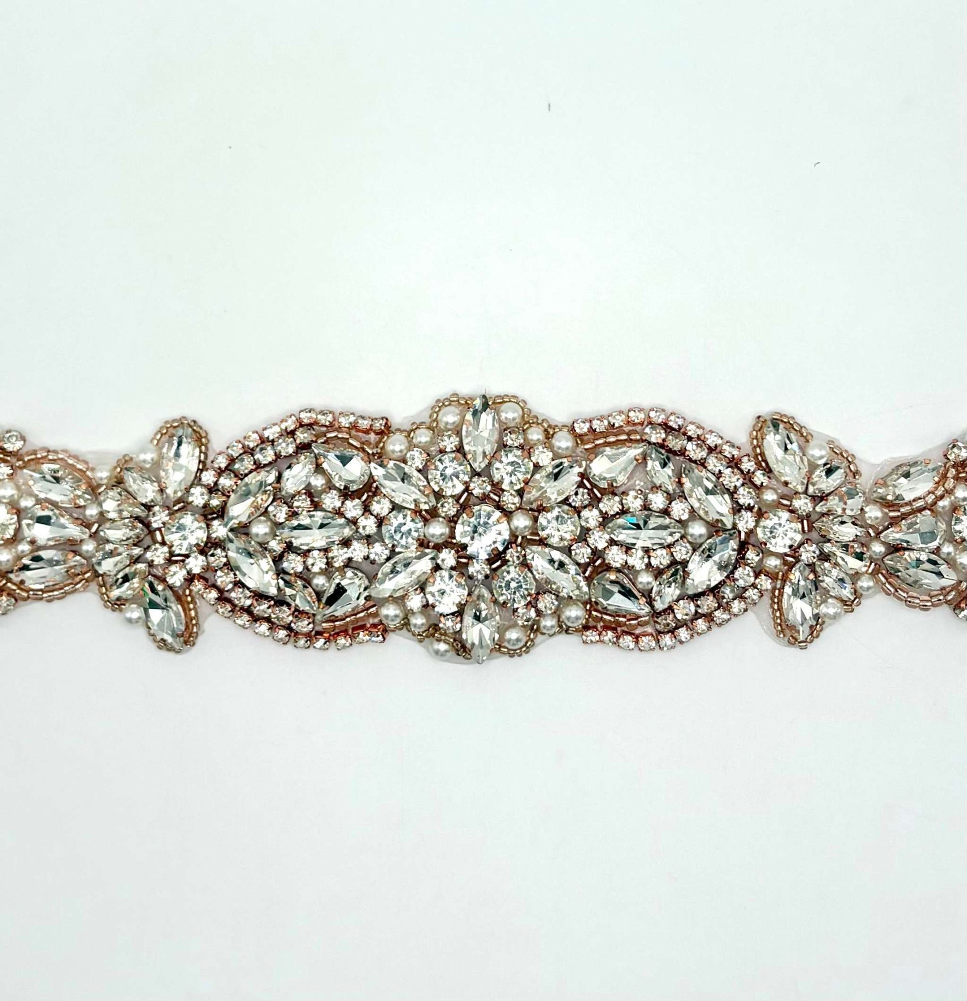 Chamberlain Sash bridal belt with rhinestones and pearls.