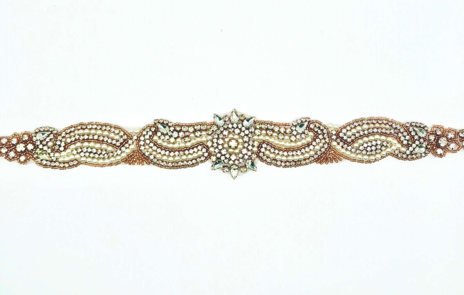 "Little Miss" handmade rhinestone and pearl bridal belt, 32 inches long.