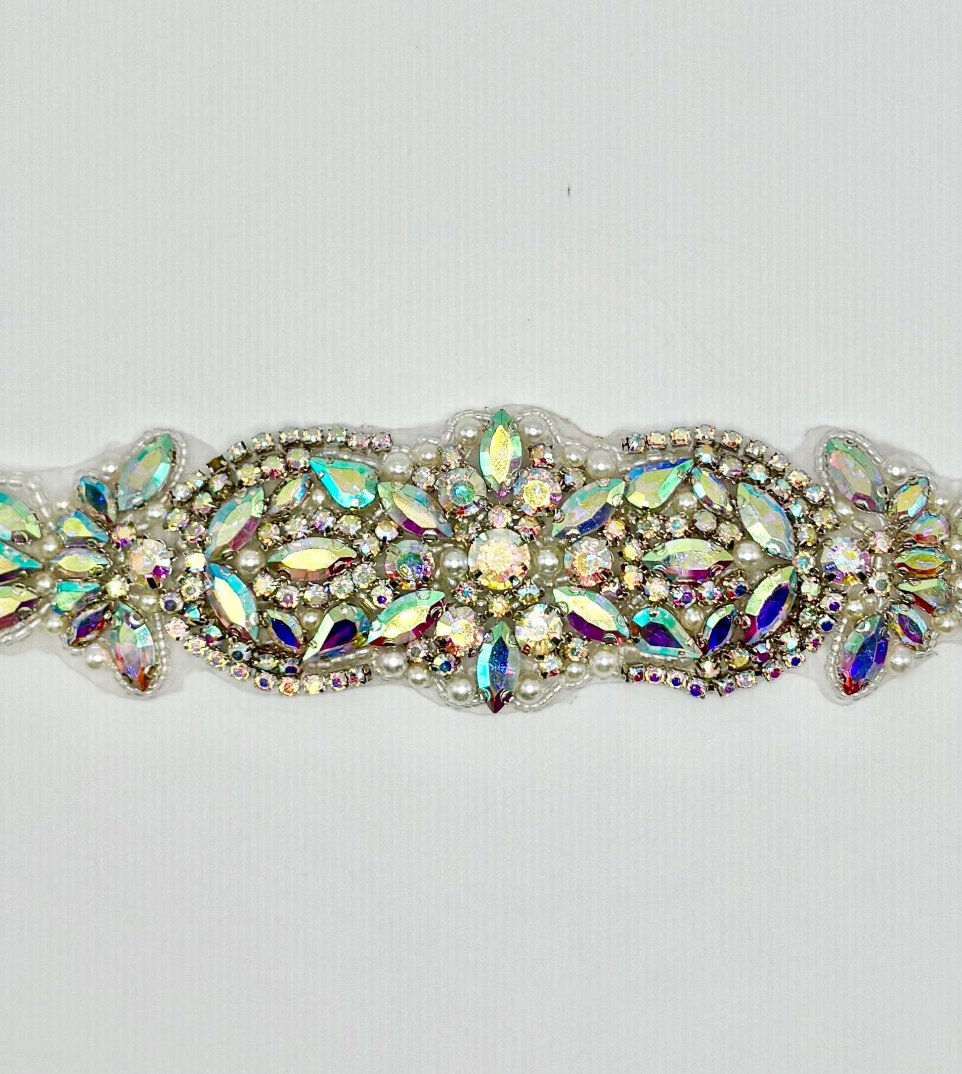 Handmade bridal belt with rhinestones and pearls, "Chamberlain Sash".