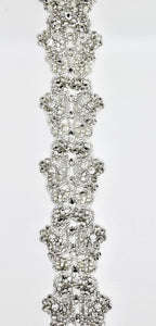 Crowning Glory handmade rhinestone and pearl trim with silver settings, 3-inch width.