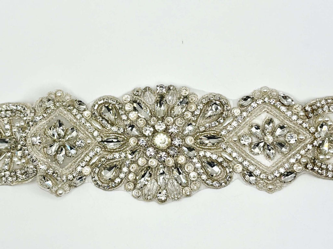 Majestic rhinestone belt with handmade rhinestone and glass bead detailing.