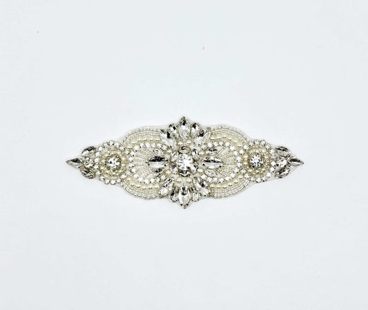 Handmade "Petite Pearl" bridal belt accent with rhinestones and pearls.