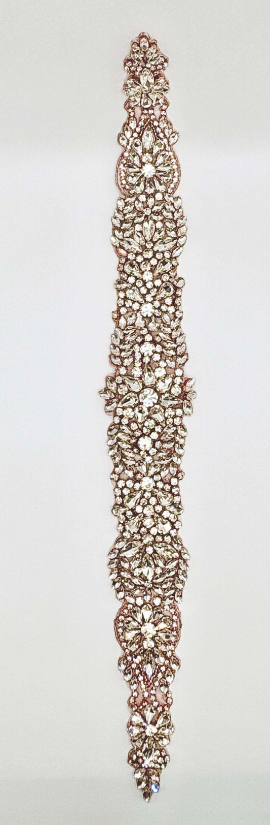 Brilliant Rose rhinestone bridal belt, handmade and approximately 17 inches long.