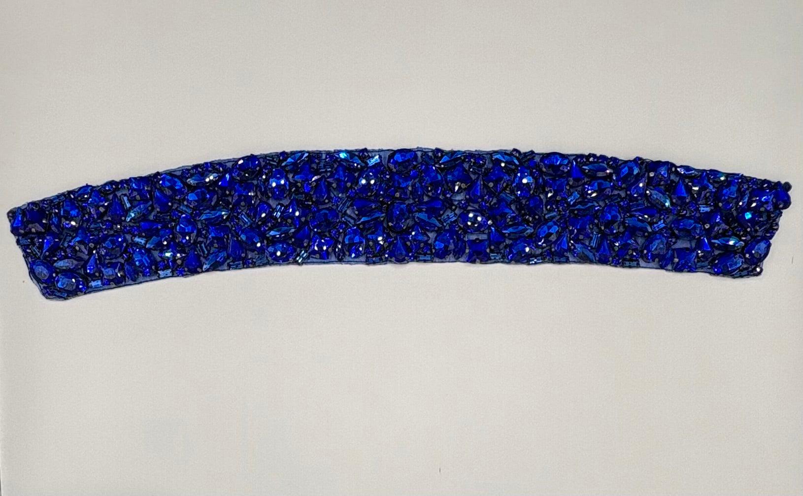Handmade mixed rhinestone choker in deep blue, approximately 11.5 inches in length.