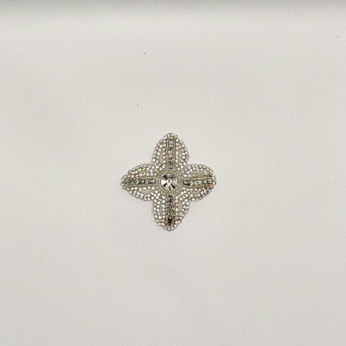 Small rhinestone applique accent with central large stone, handmade, 3" x 3".