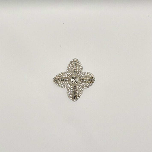 Small rhinestone applique accent with central large stone, handmade, 3" x 3".