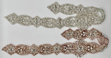 "Lacey" Rhinestone bridal belt with handmade rhinestone, pearl, and glass bead appliqué.
